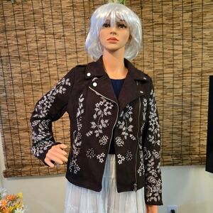 Paparazzi by Biz Embroidered Faux Suede Moto Jacket